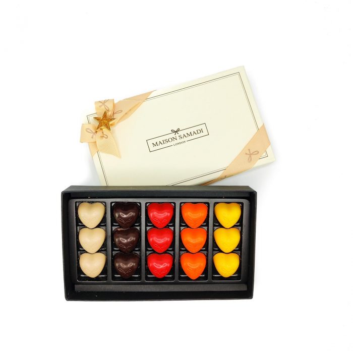 Luxury Assorted Chocolate Hearts in Gift Box, Medium, 15 Pieces