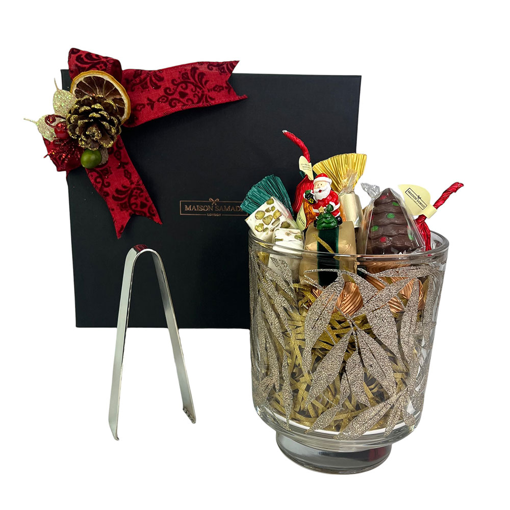 Silver Decorated Italian Glass Christmas Ice Bucket Set