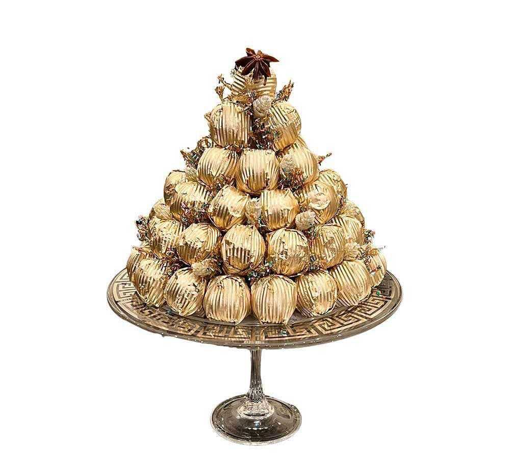 Decorated Raised Glass Plate Arrangement with Signature Chocolates, Gold