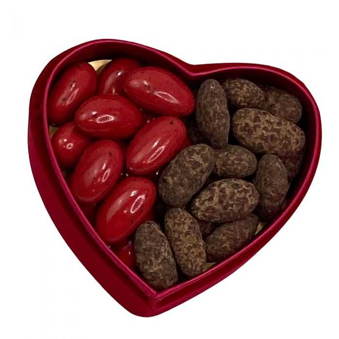 Assorted Chocolate Coated Almonds In A Luxury Velvet Heart Gift Box
