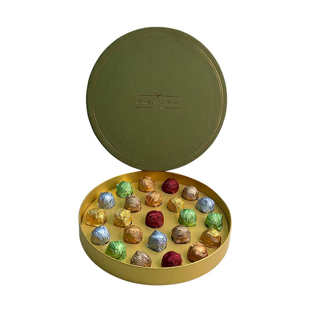 Luxury Assorted Chocolate Truffles Round Gift Box, Large, 23 pcs decorated for Ramadan.