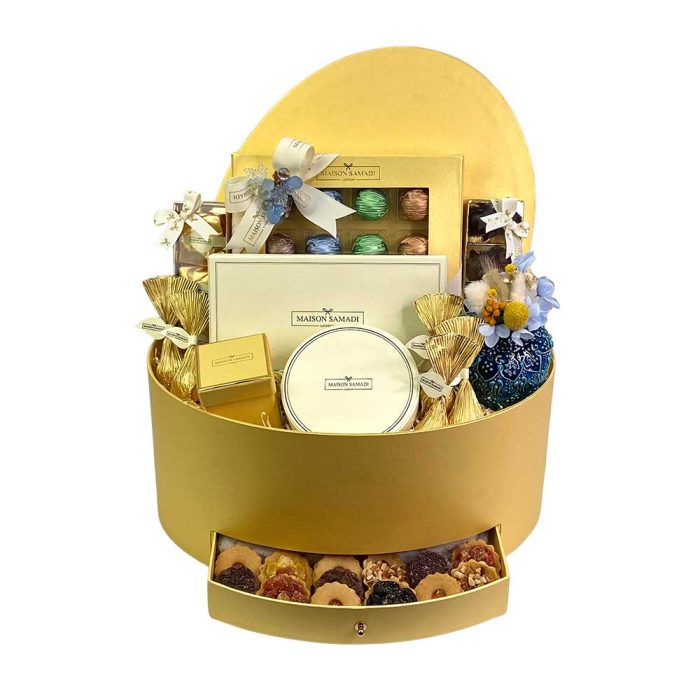 Yellow Oval Hamper with Drawer, Large