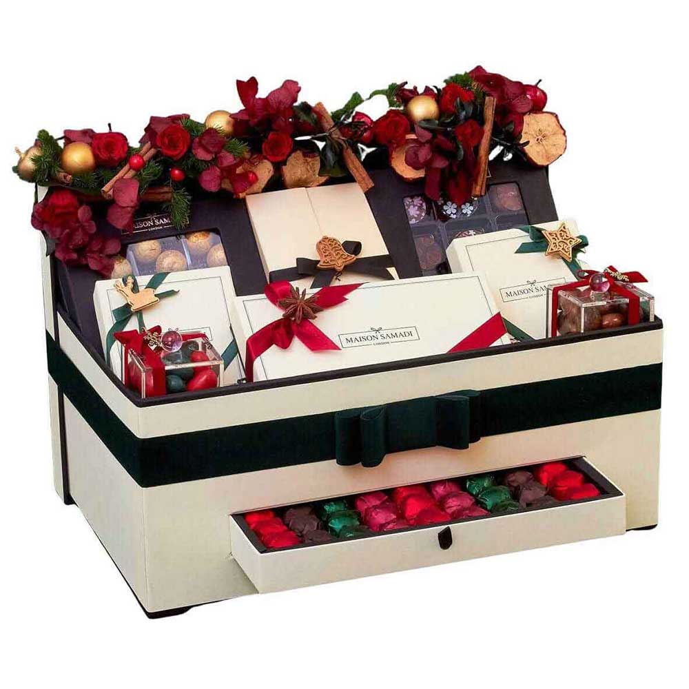 Luxury Christmas Hamper with Real Preserved Red Flowers