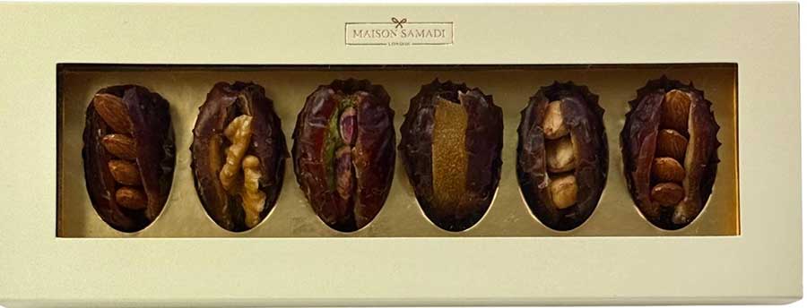 Assorted Stuffed Madjoul Dates Gift Box 6 pcs a
