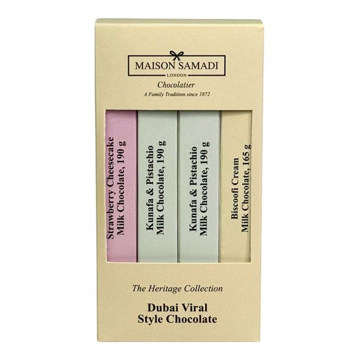 Double Kunafa Dubai Viral Style Chocolate Bars Collection Gift Box, 4 Bars, 760 g