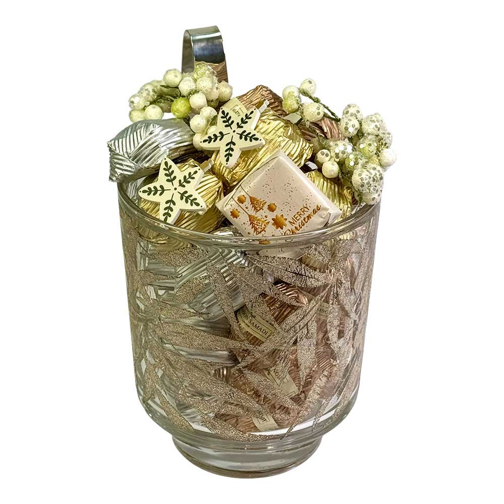 Silver Decorated Italian Glass Christmas Ice Bucket Set