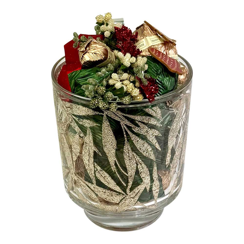 Silver Decorated Italian Glass Christmas Ice Bucket Set