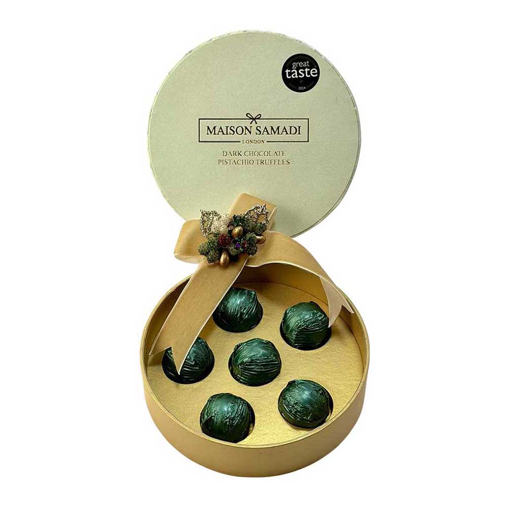 Dark Chocolate Pistachio Truffles Round Chocolate Gift Box